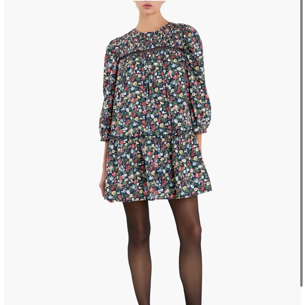 NWT English Factory Floral Pintuck Balloon Sleeve Cotton Minidress
